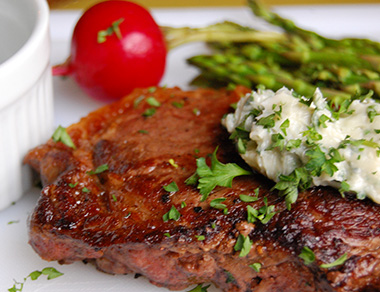 New York Strip Steak with Gorgonzola Butter | Dakota Grass Fed Beef